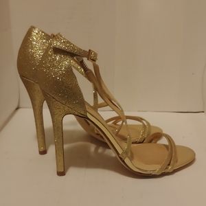 Ivanka Trump Gold glitter open high heel shoe 9M